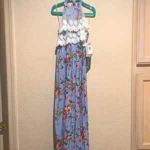 Blue striped dress with flowers
